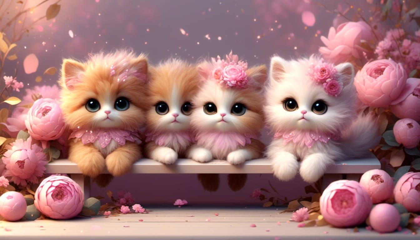 <lora:Ultra Cute:1.0> dorable fluffy ginger chibi kittens si...