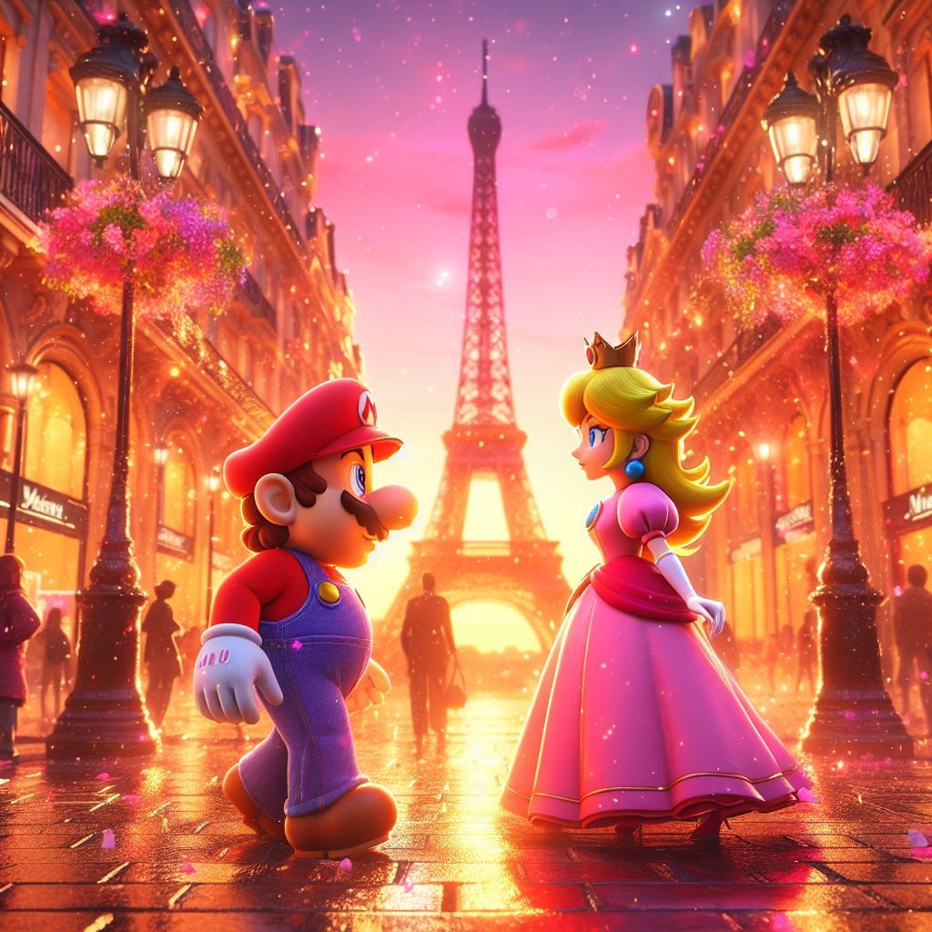 Mario visiting Paris with Peach