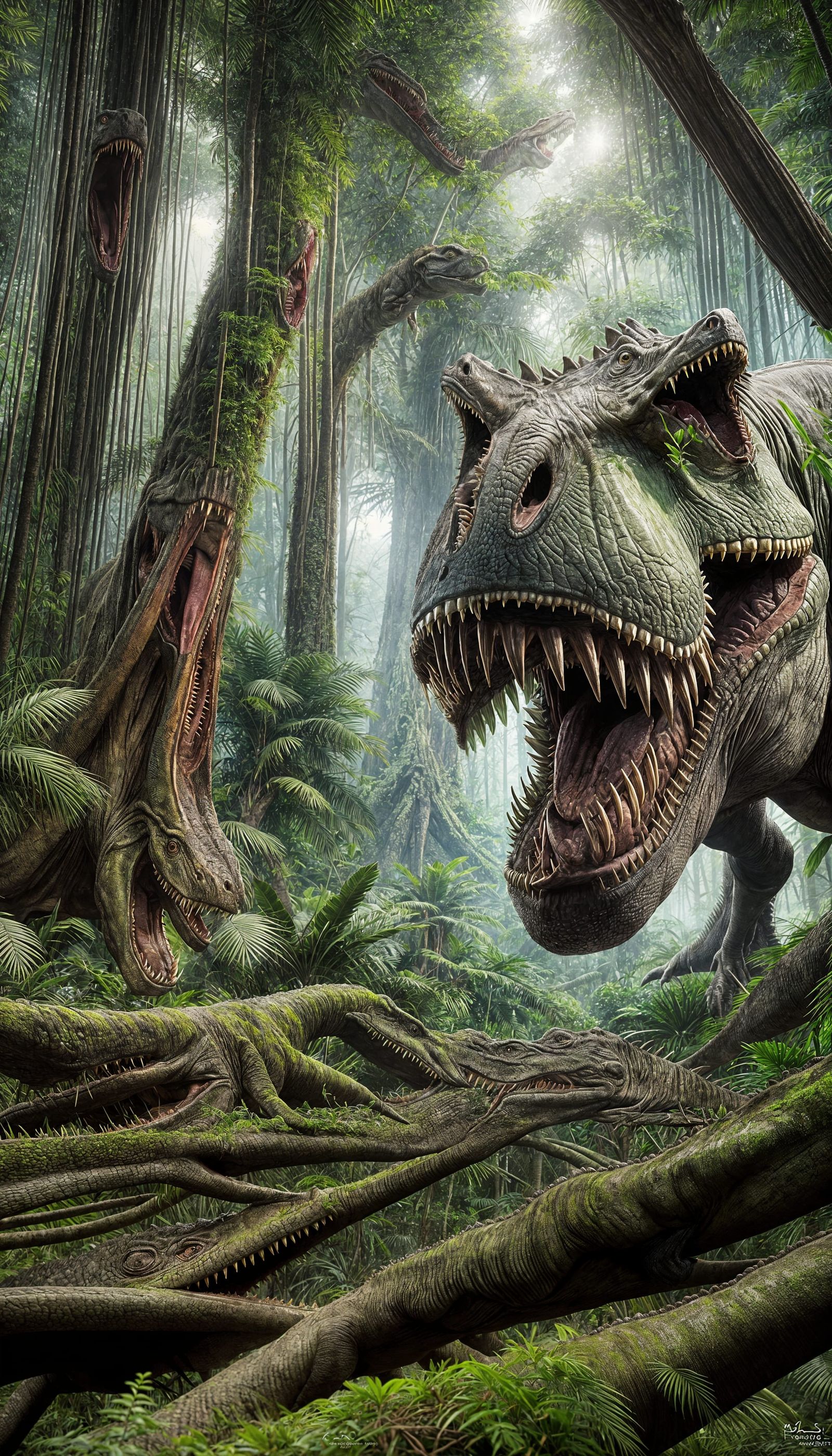 T-Rex dinosaur, large fangs, realistic looking, Drooling com...