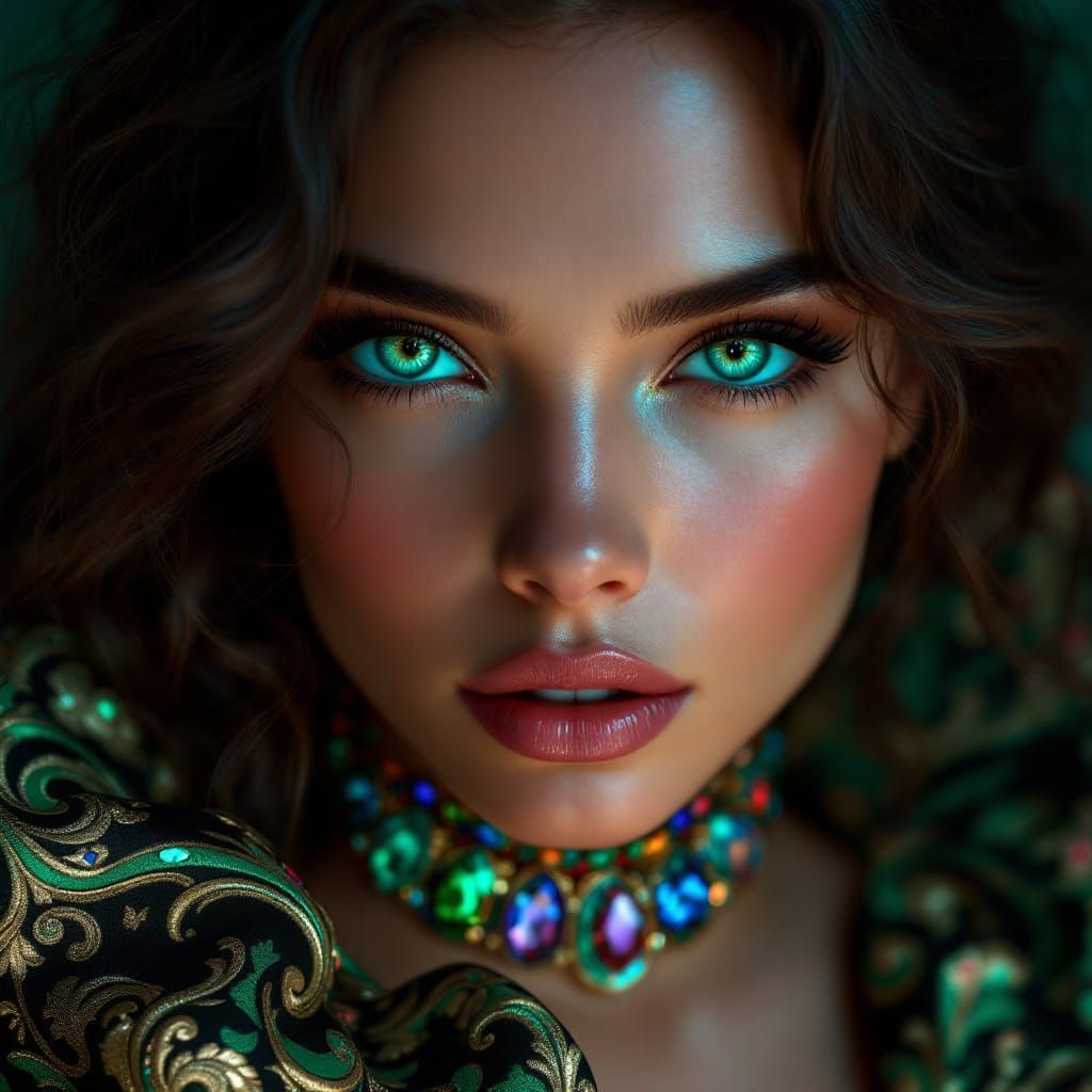Highly detailed, vibrant digital portrait of a young woman w...