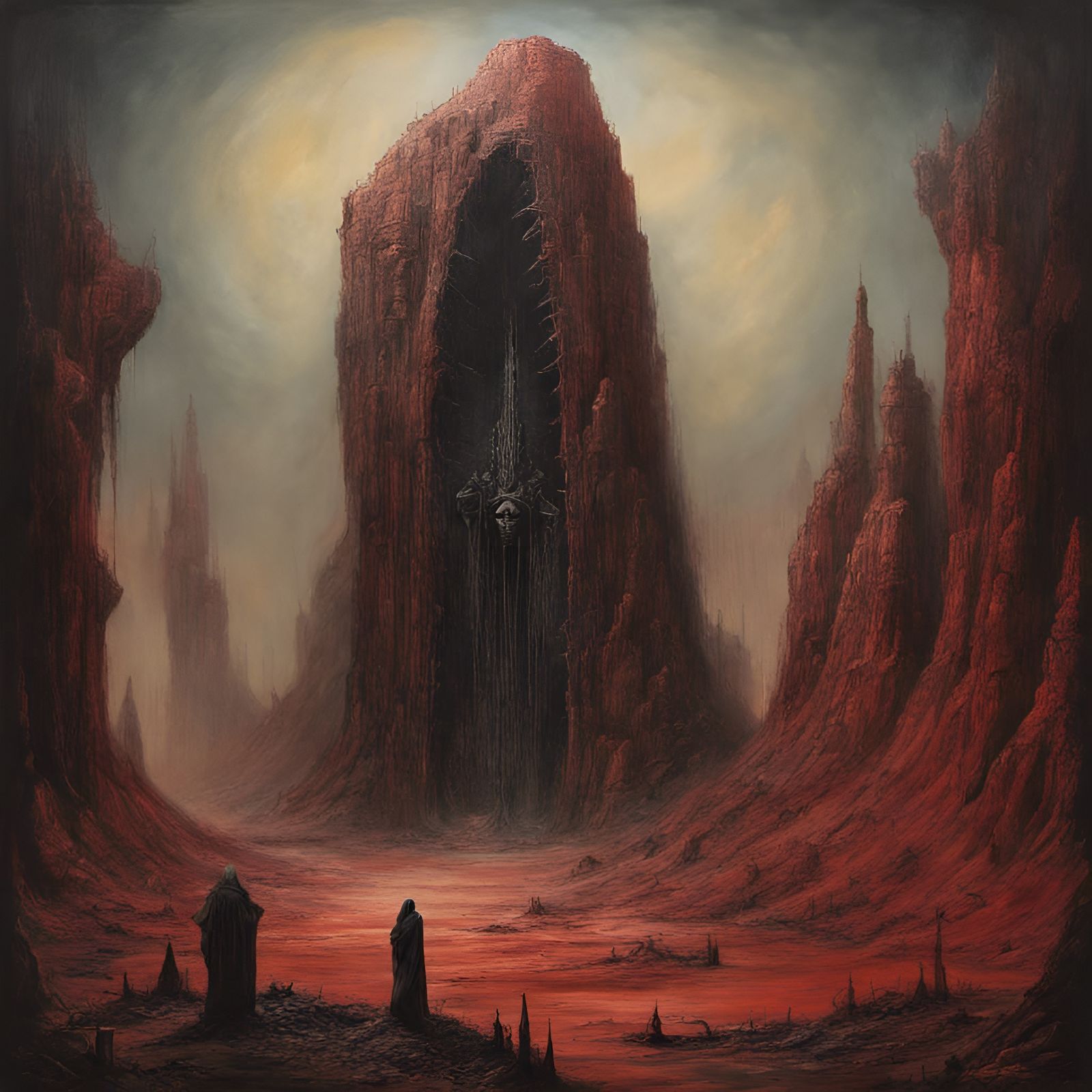 giant monolith in a Horror landscape. High contrast, by Gerald Brom by ...