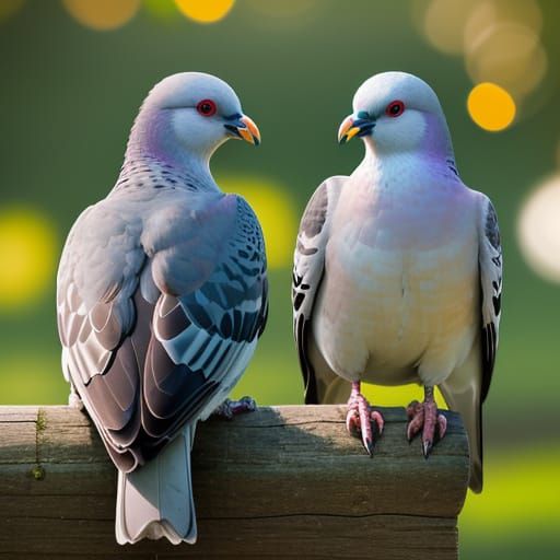 Pigeons sitting on a perch  by @Zen Animal Services