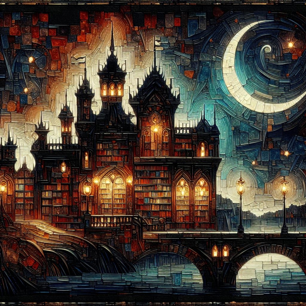 Night Library  by @SSJ Owl