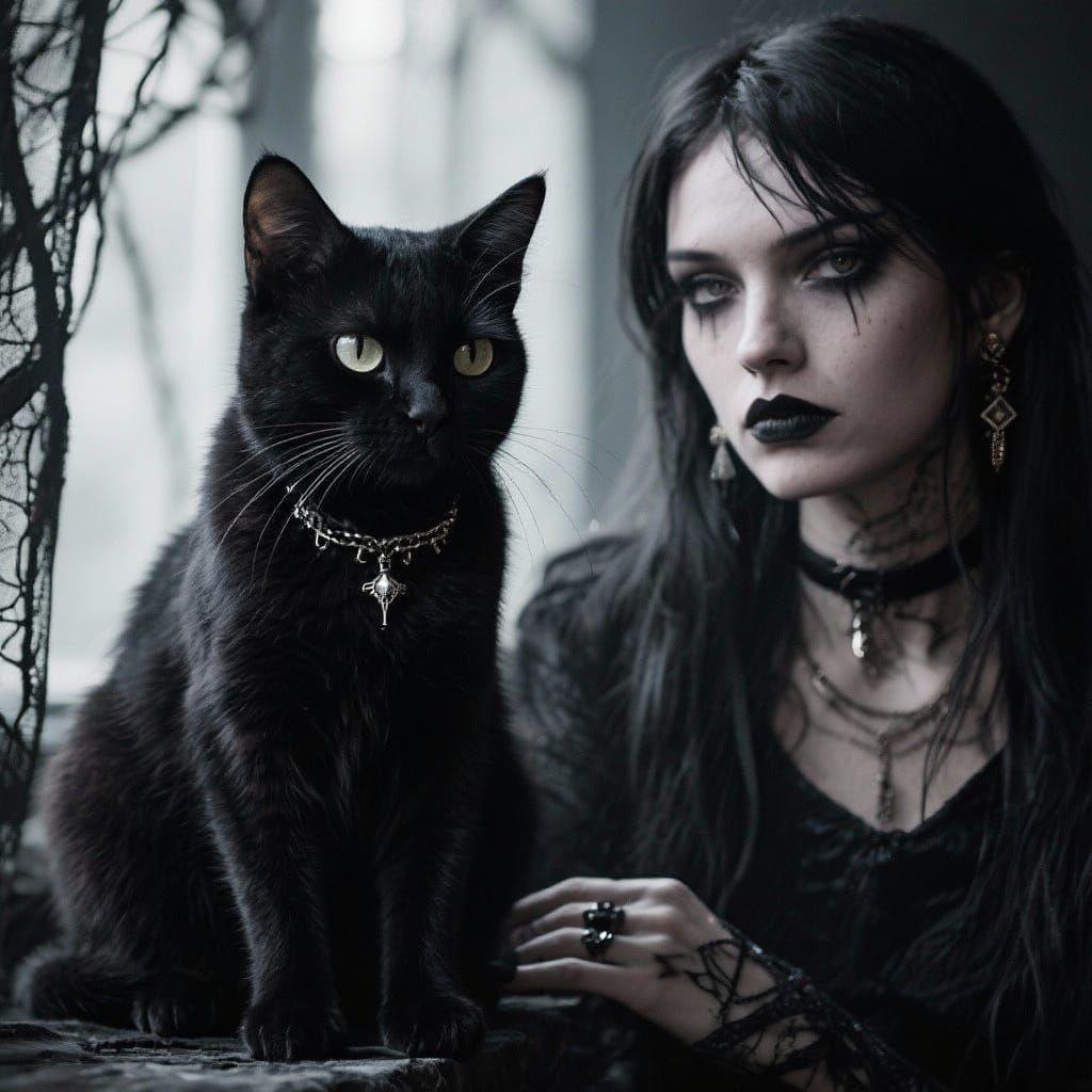 A goth cat and its equally moody owner