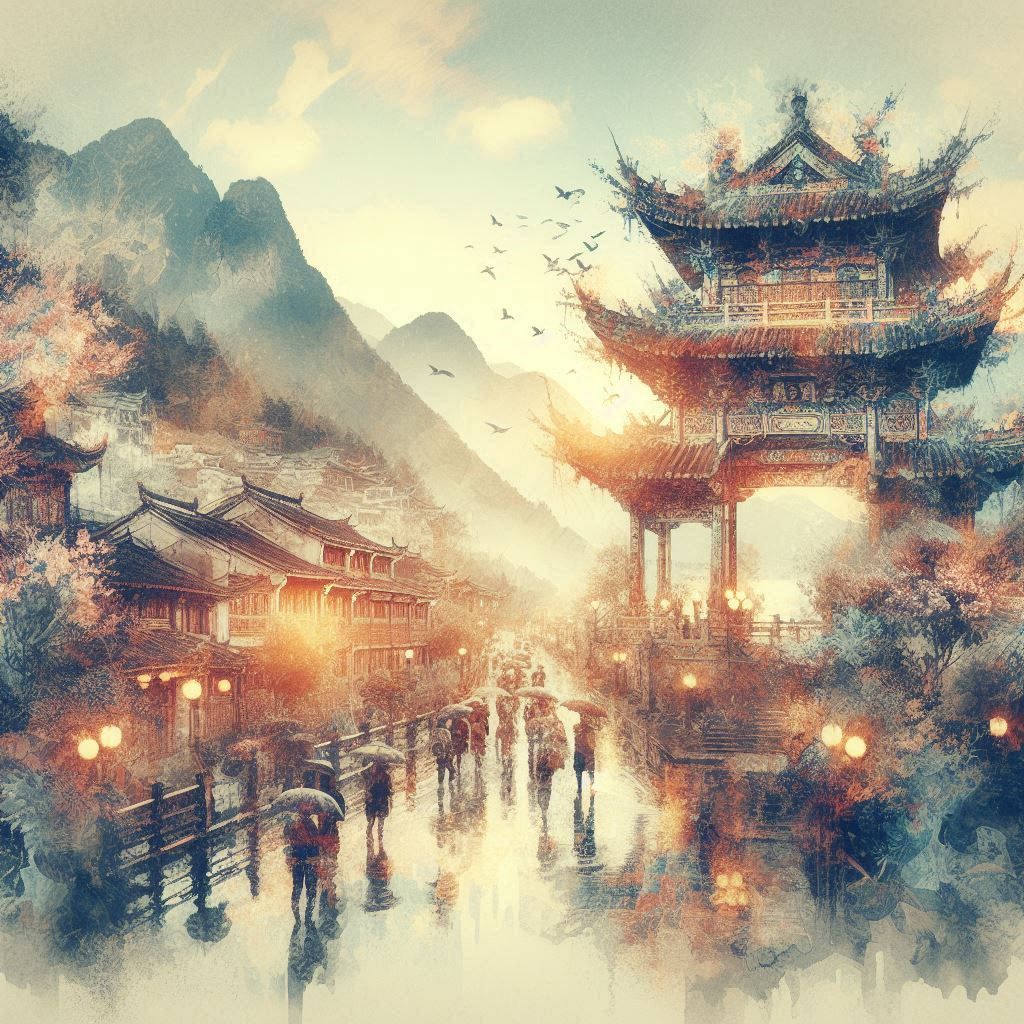double exposure beautiful fantasy DALL-E 3 portrait landscap...