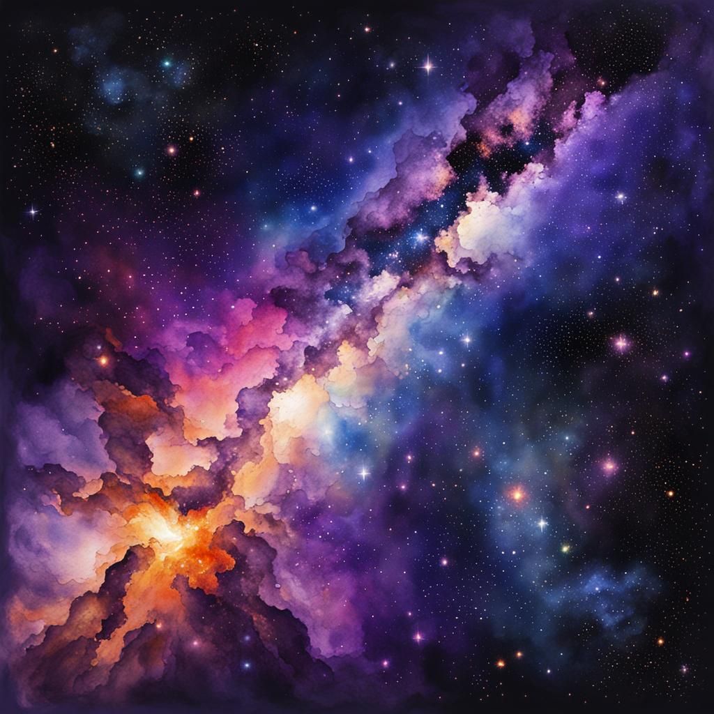 chinese style watercolor painting of milky way galaxy in the...