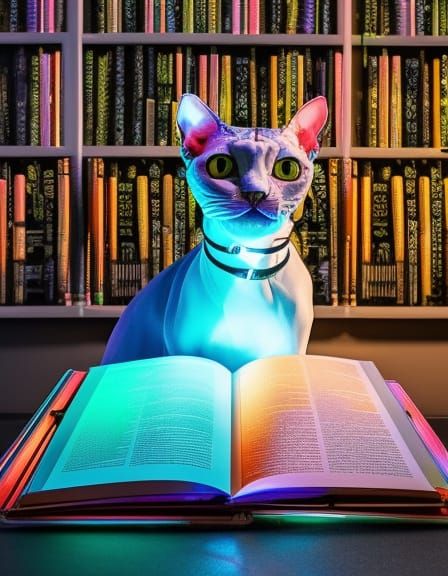 Sphynx Cat reading book in Cyberpunk library - AI Generated Artwork ...