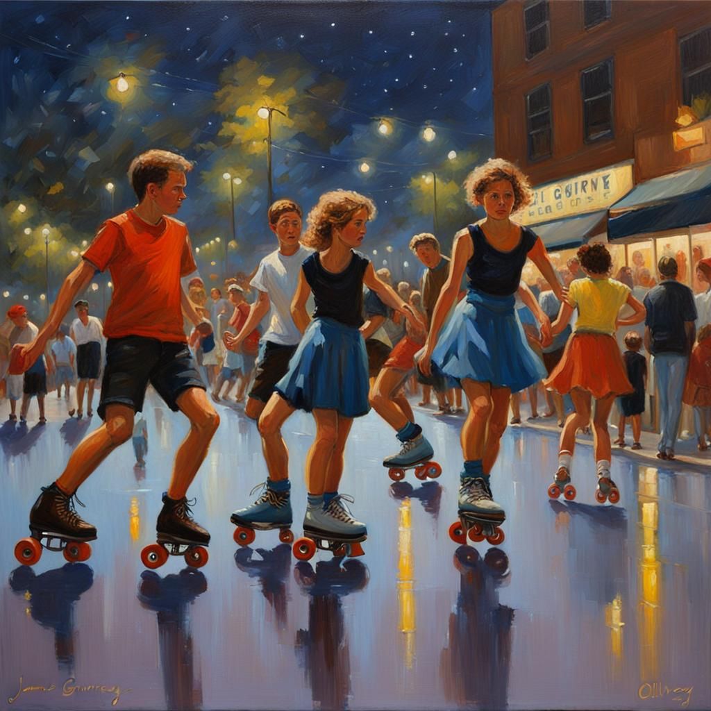 People on a night out on Rollerskates