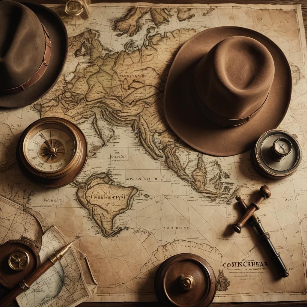 Vintage Map Still Life with Hourglass in Matte Painting