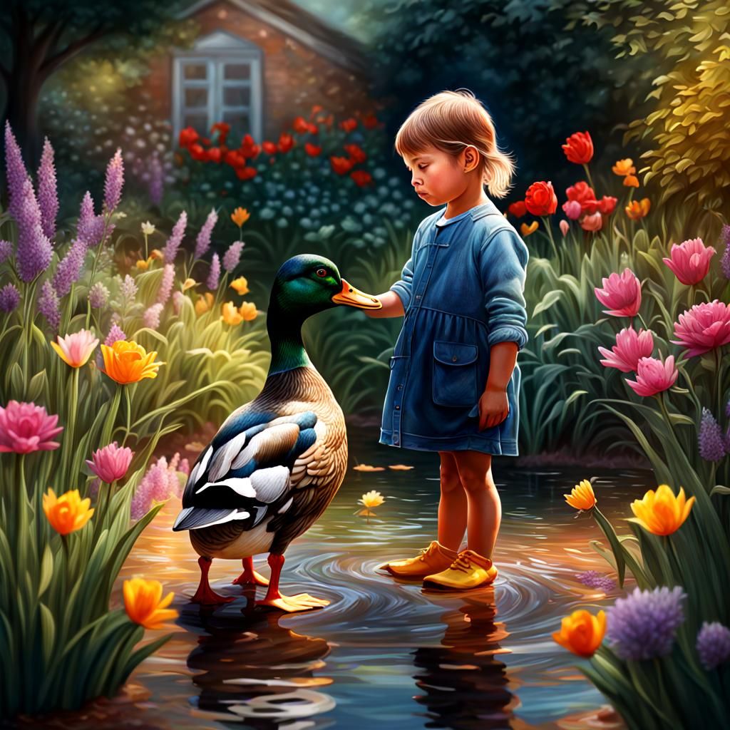 A beautiful colored duck in garden of far  with a european h...