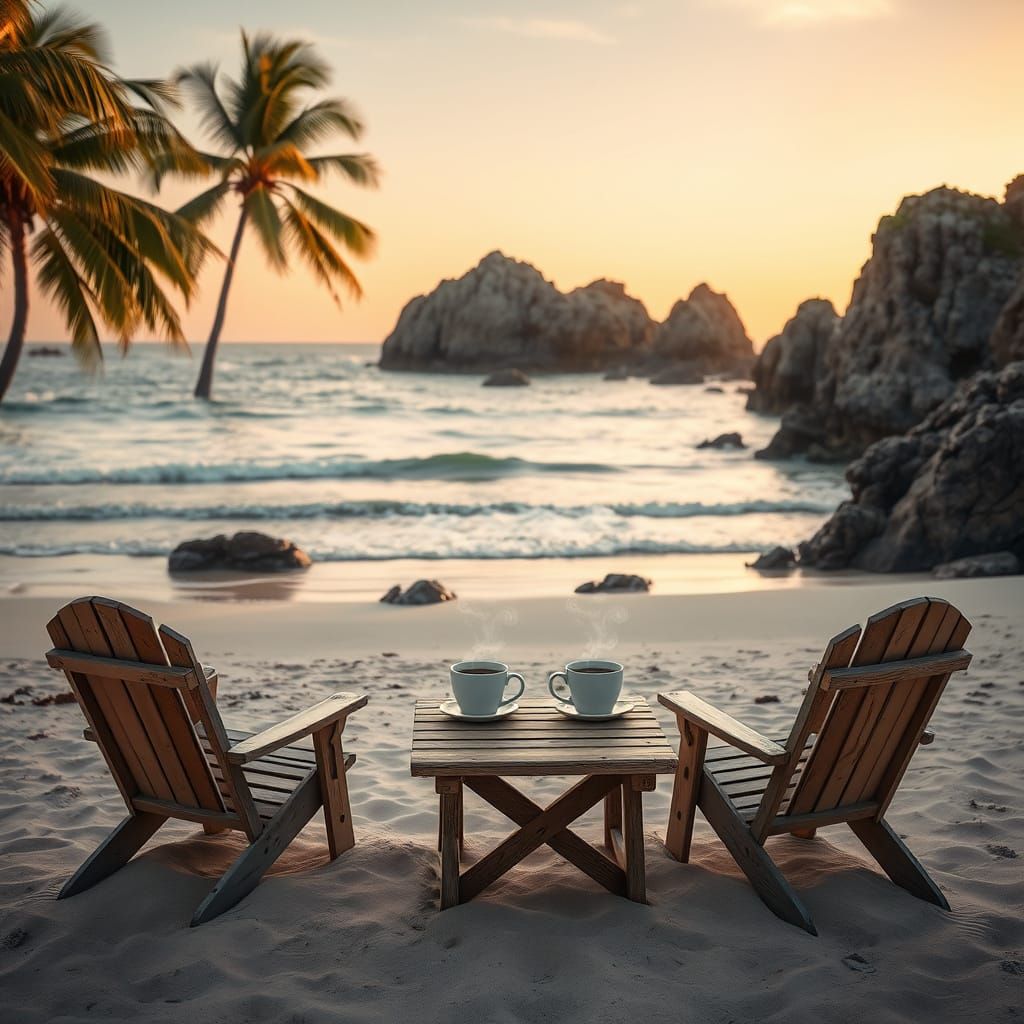 Serene Morning Coffee at Tropical Beach Cove