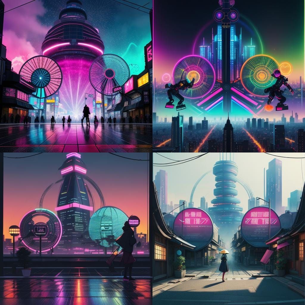 Vibrant Cityscape in Anime Style