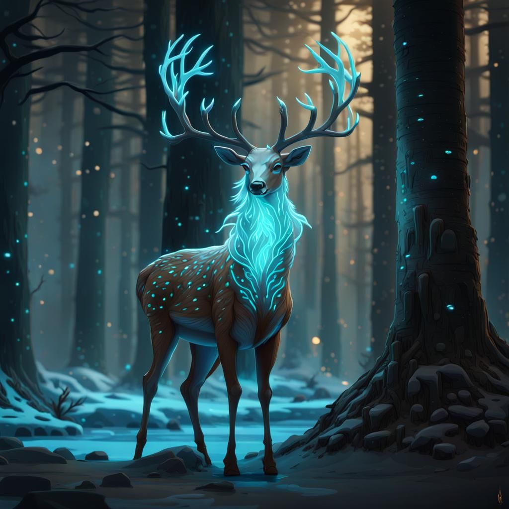 Bioluminescent deer in winter  by @Stardust