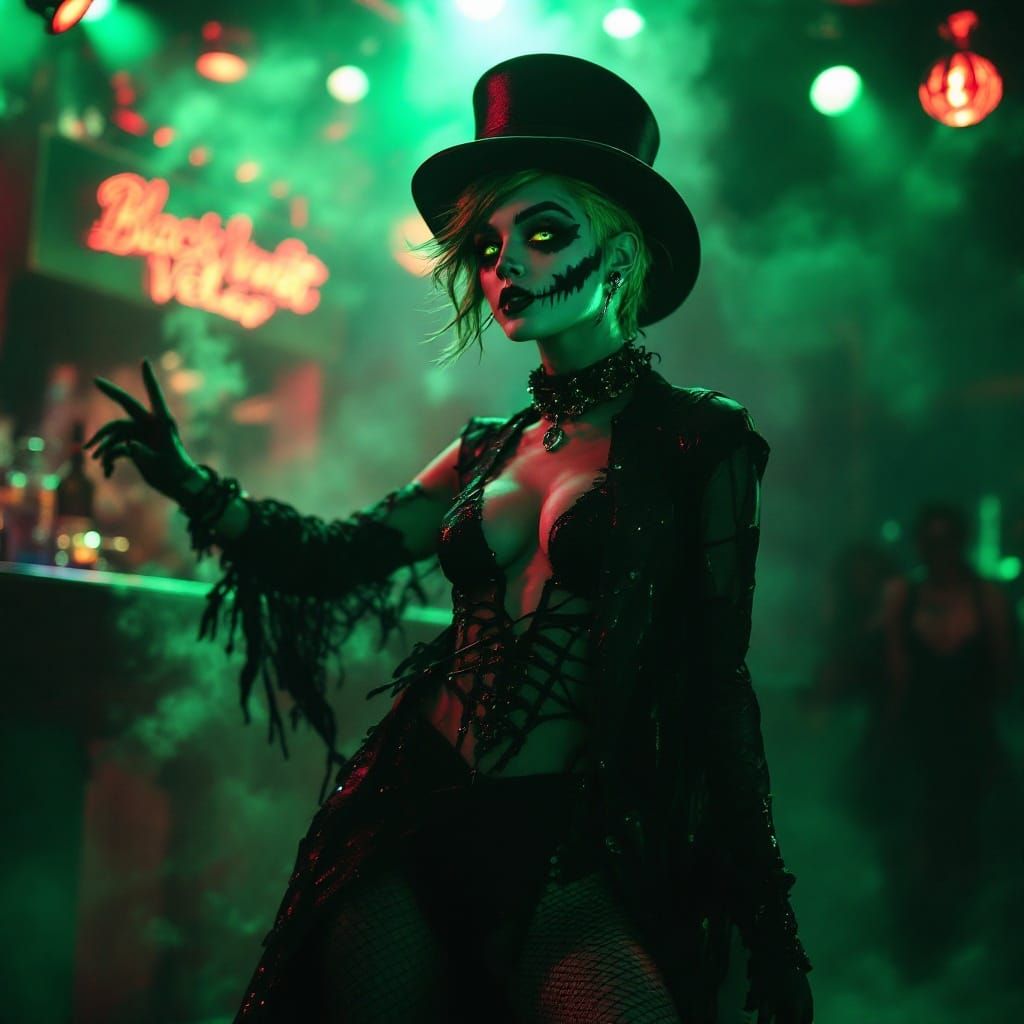 head-to-toe, a hyper-realistic image of a gorgeous, 22 year old woman with vibrant green eyes and short, green hair set in a punkish pixie s...