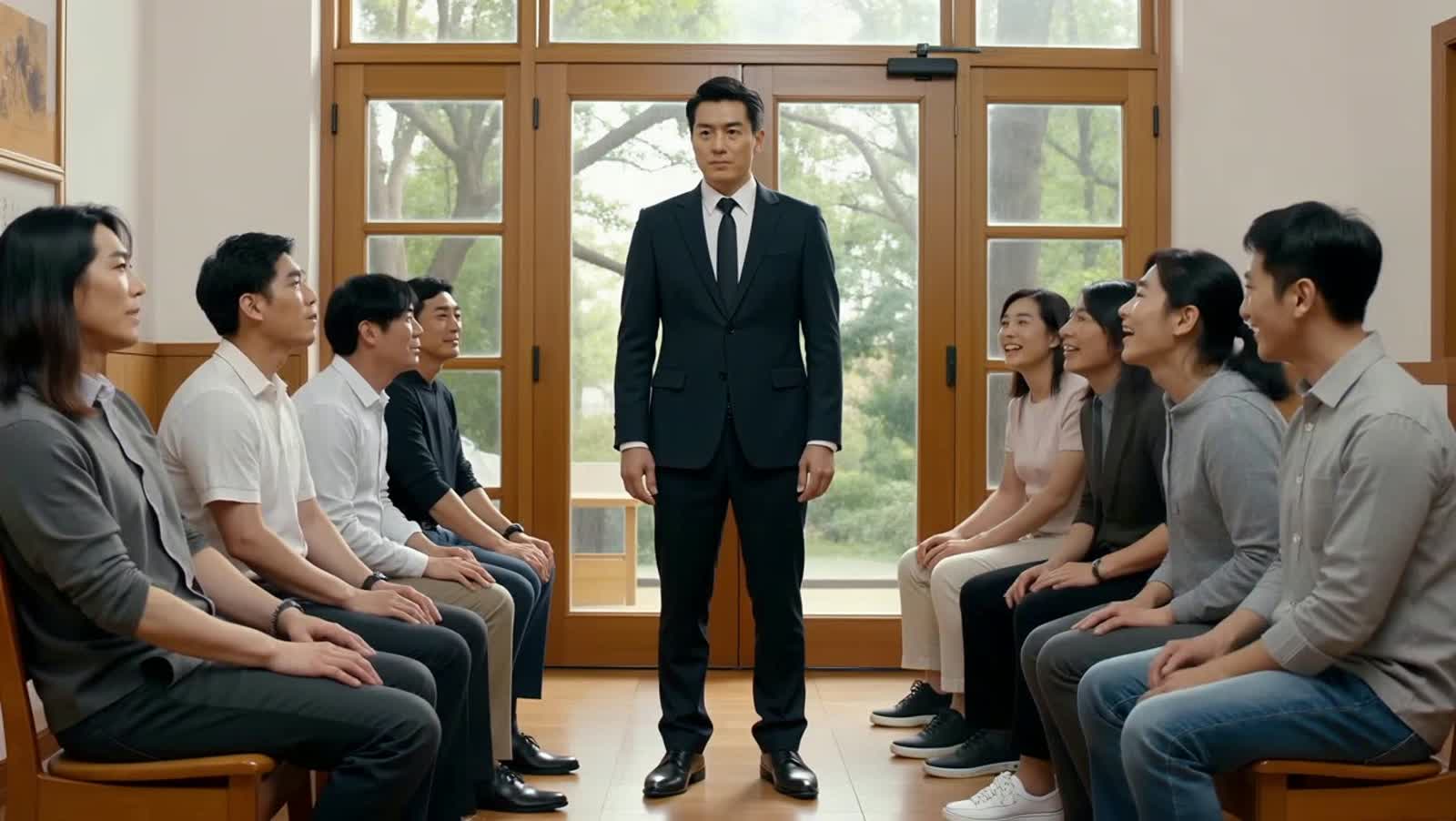 The man standing dignified, while people seated infront of him  misbehave like raucous naughty toddlers high on sugar, j...