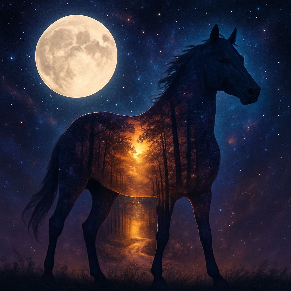 Majestic Horse Under Cosmic Moon: Dream and Reality