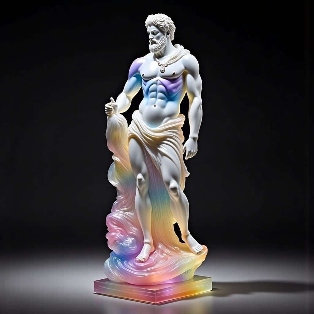 celestial iridescent glass statue of zeus in the Pantheon <lora:Smooth Statues:1.0> 