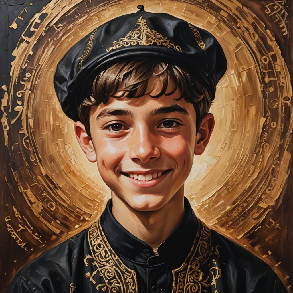 Chiaroscuro Portrait of Boy Studying Torah