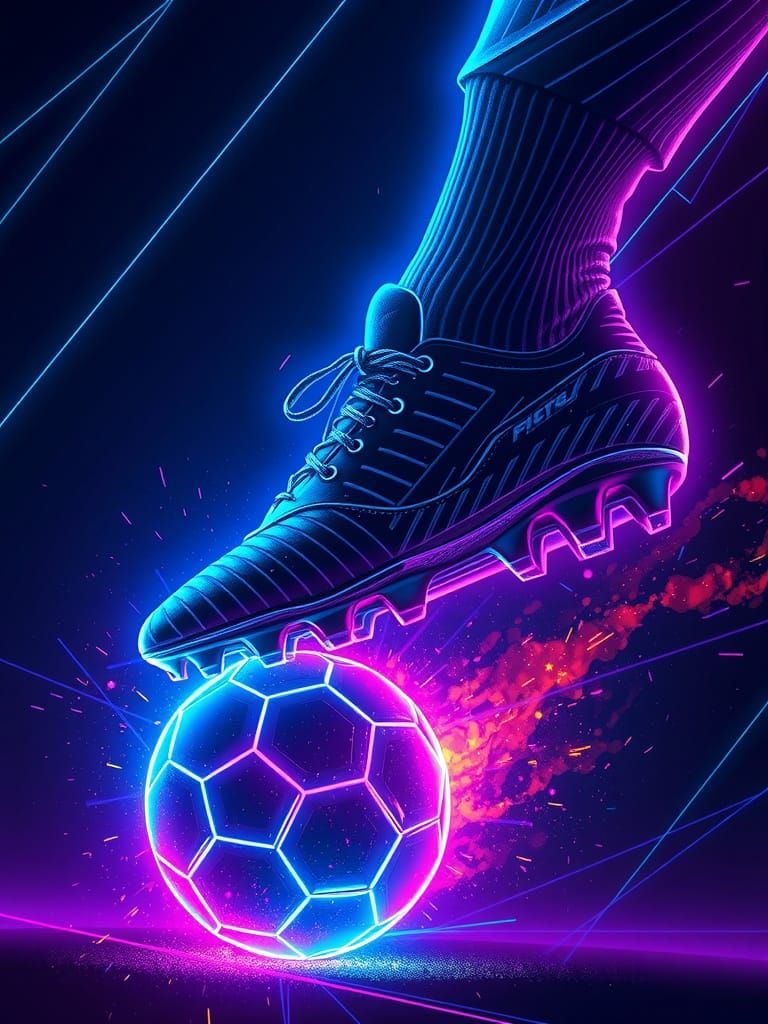 Futuristic Soccer Kick with Neon Energy