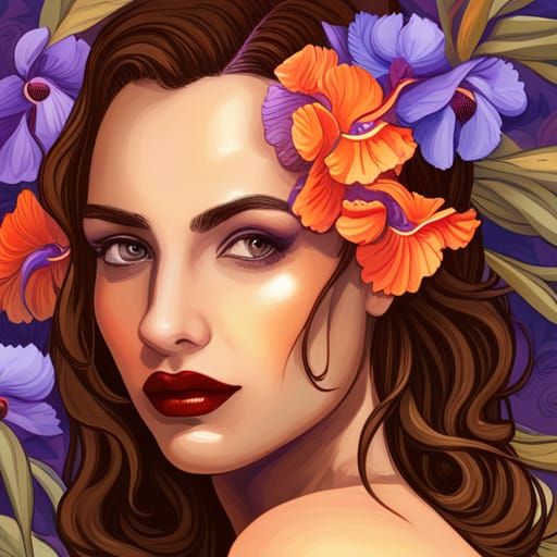 Beautiful Hispanic woman with red lips & lovely eyes with pe...