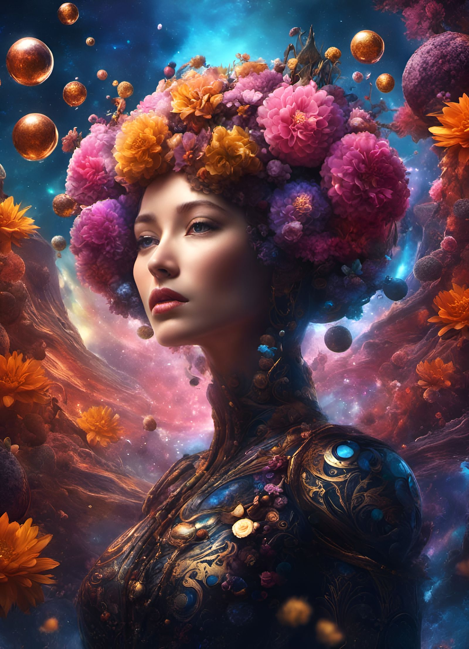 Surreal Flower Mindscape in Cosmic Detail