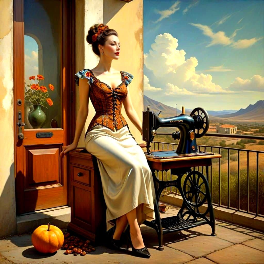 Surrealistic Portrait of a Happy Lady in a Fantastical Scene