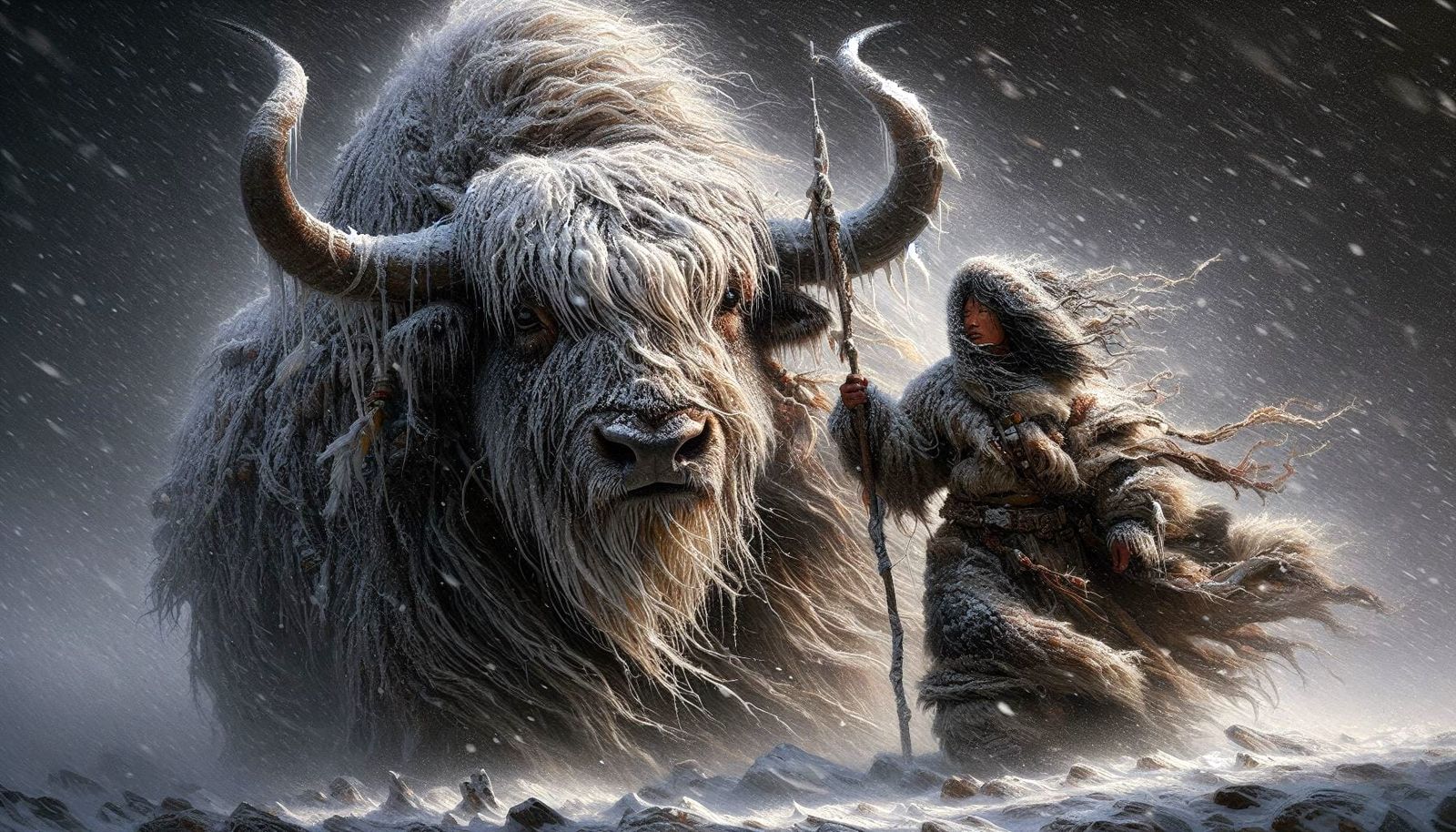 Yak in a Mongolian snowstorm