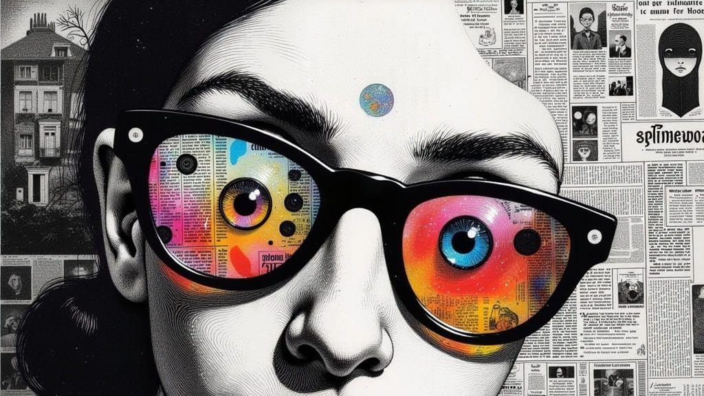 Iris Apfel, Reflections in your eye glasses, see the world in your eyes, Pablo Picasso Amadeo Modigliani, <lora:CorvidiconFlux:1.0> suede te...