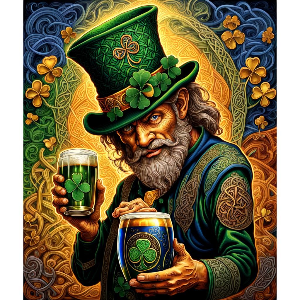 Leprechaun's Gold: An Alex Grey-Inspired Celtic Scene