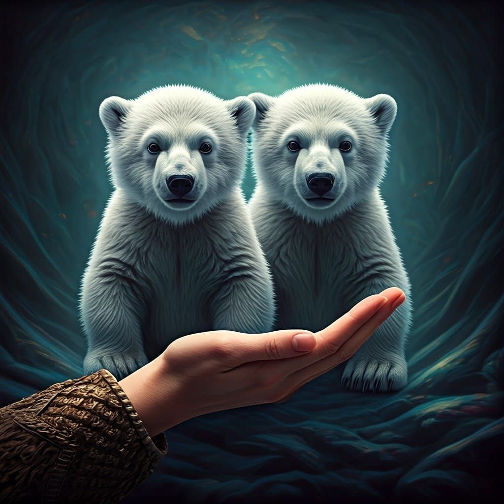 Twin Polar Bear Cubs in Dreamlike 8k Render