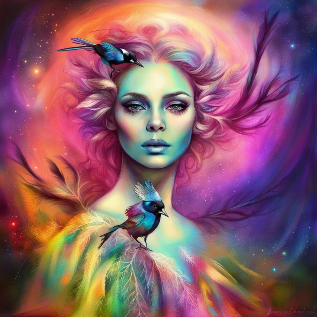 The beautiful magpie bird woman - AI Generated Artwork - NightCafe Creator