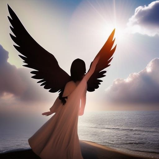 Angel with White & Black Wings - AI Generated Artwork - NightCafe Creator