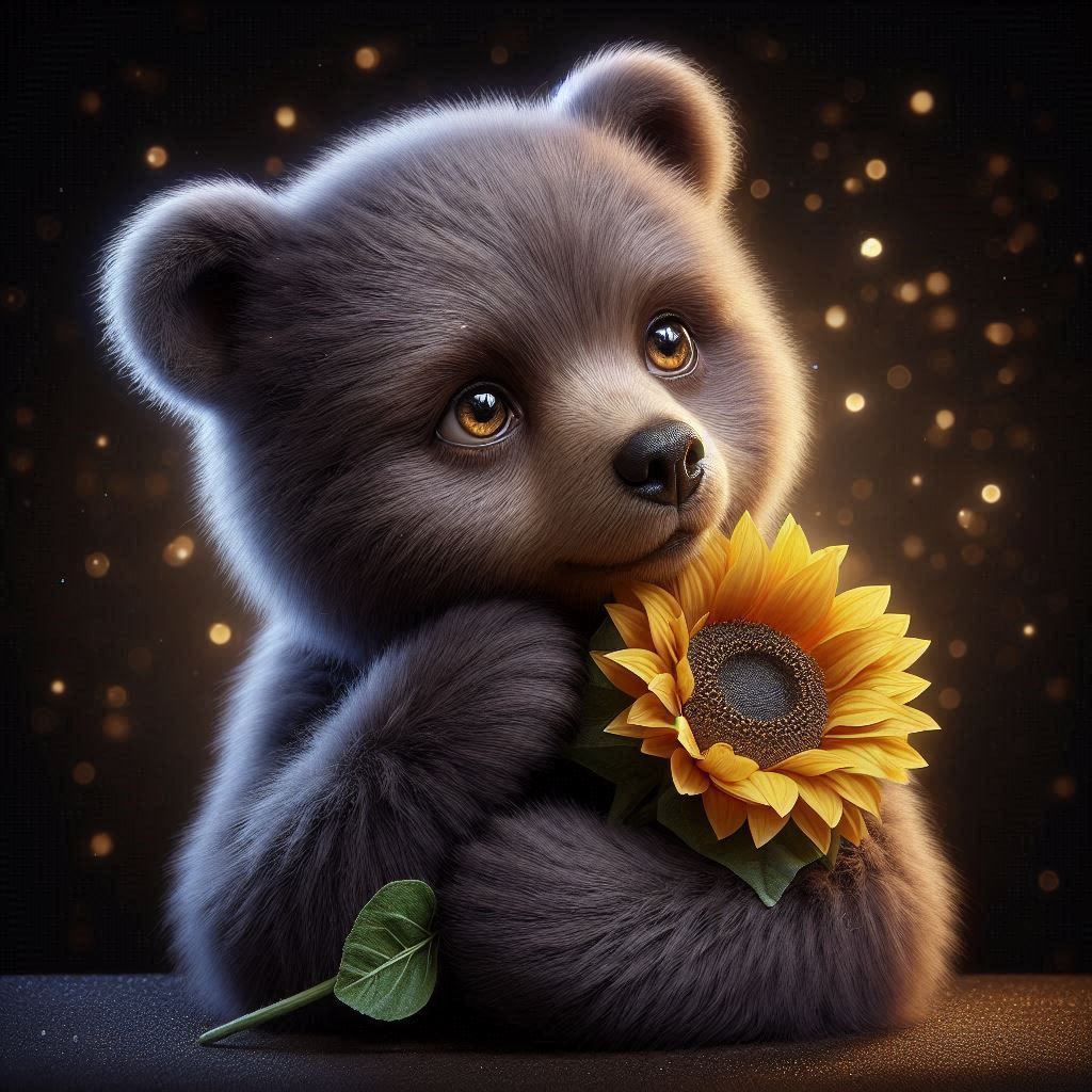 Cute bear with a sunflower 