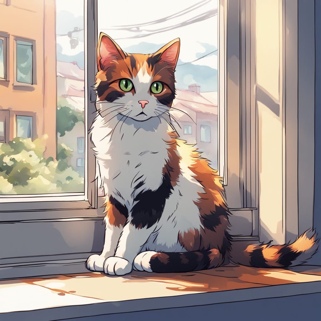 Cute Calico Cat Anime Wallpaper in Studio Trigger Style