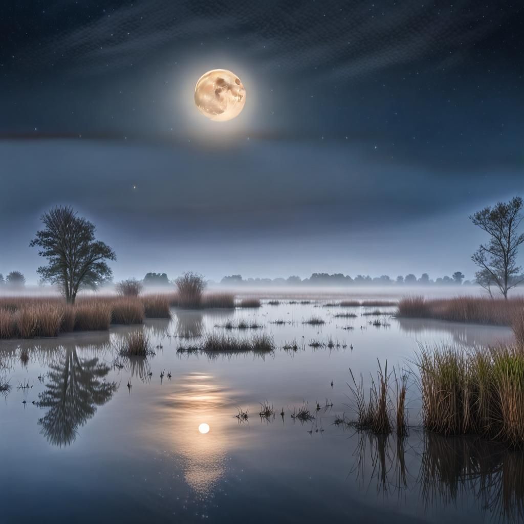 Beautiful Moonlit Marshland - AI Generated Artwork - NightCafe Creator