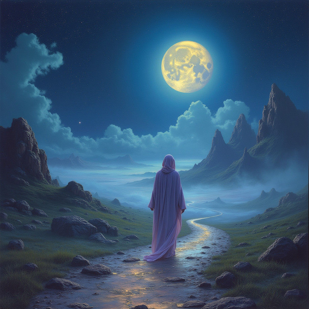 Ethereal Figure Walks Toward the Horizon