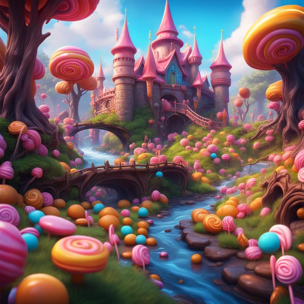 Beautiful candy fairytale land, stream flowing near the castle  by @Uttia Majumdar