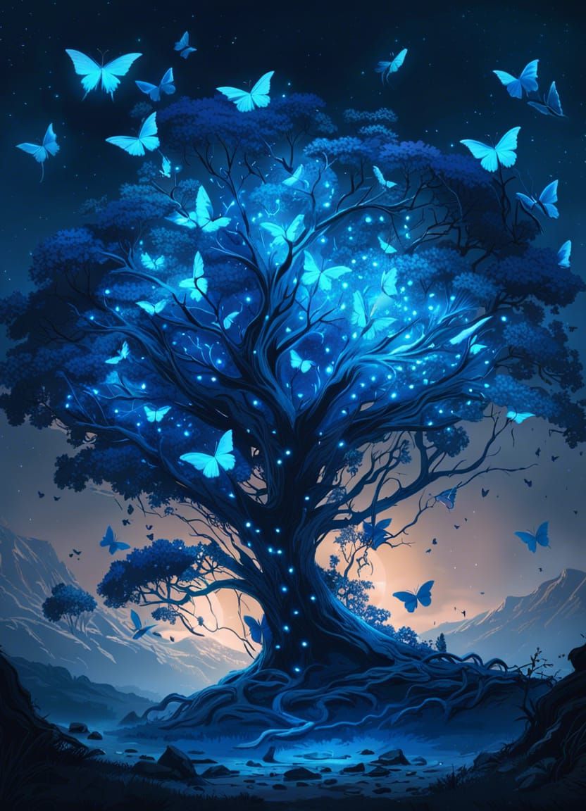 Tree of blue butterflies