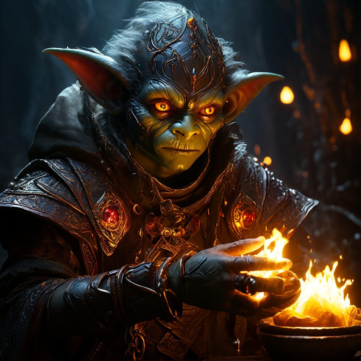 A captivating image of a talented goblin paladin performing a serene and powerful magical ritual (Uploaded)