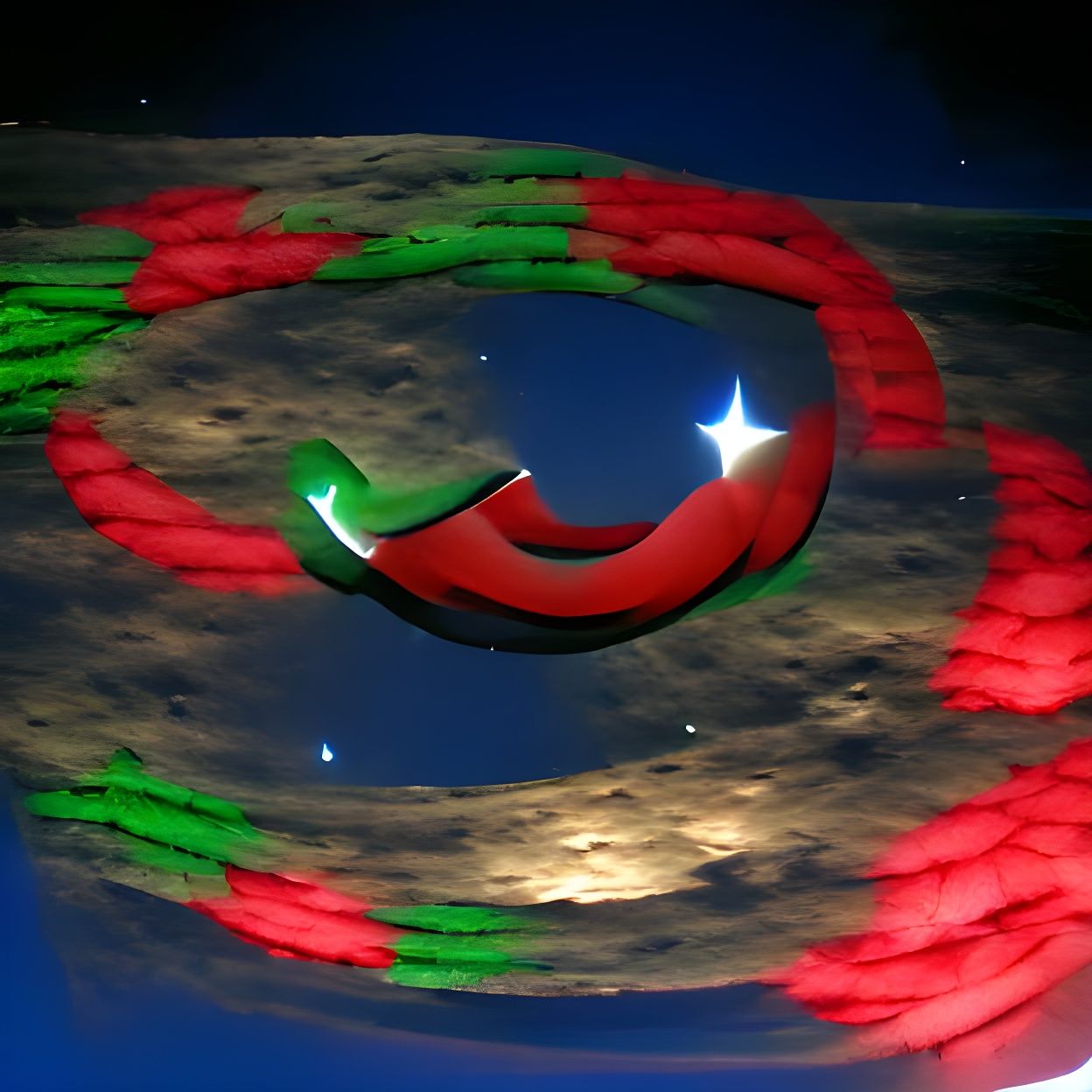random red with blue sky and green stars