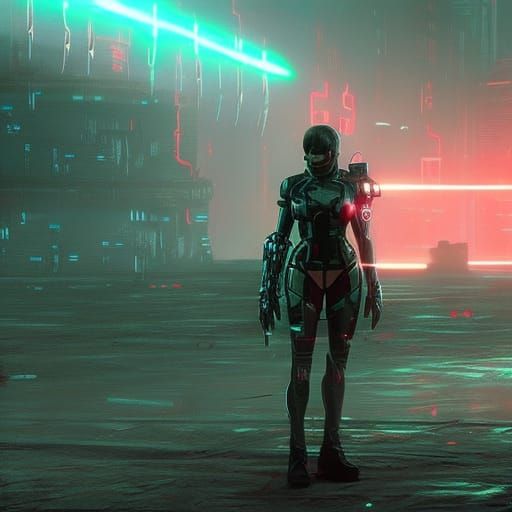 Cyborg girl in a wasteland