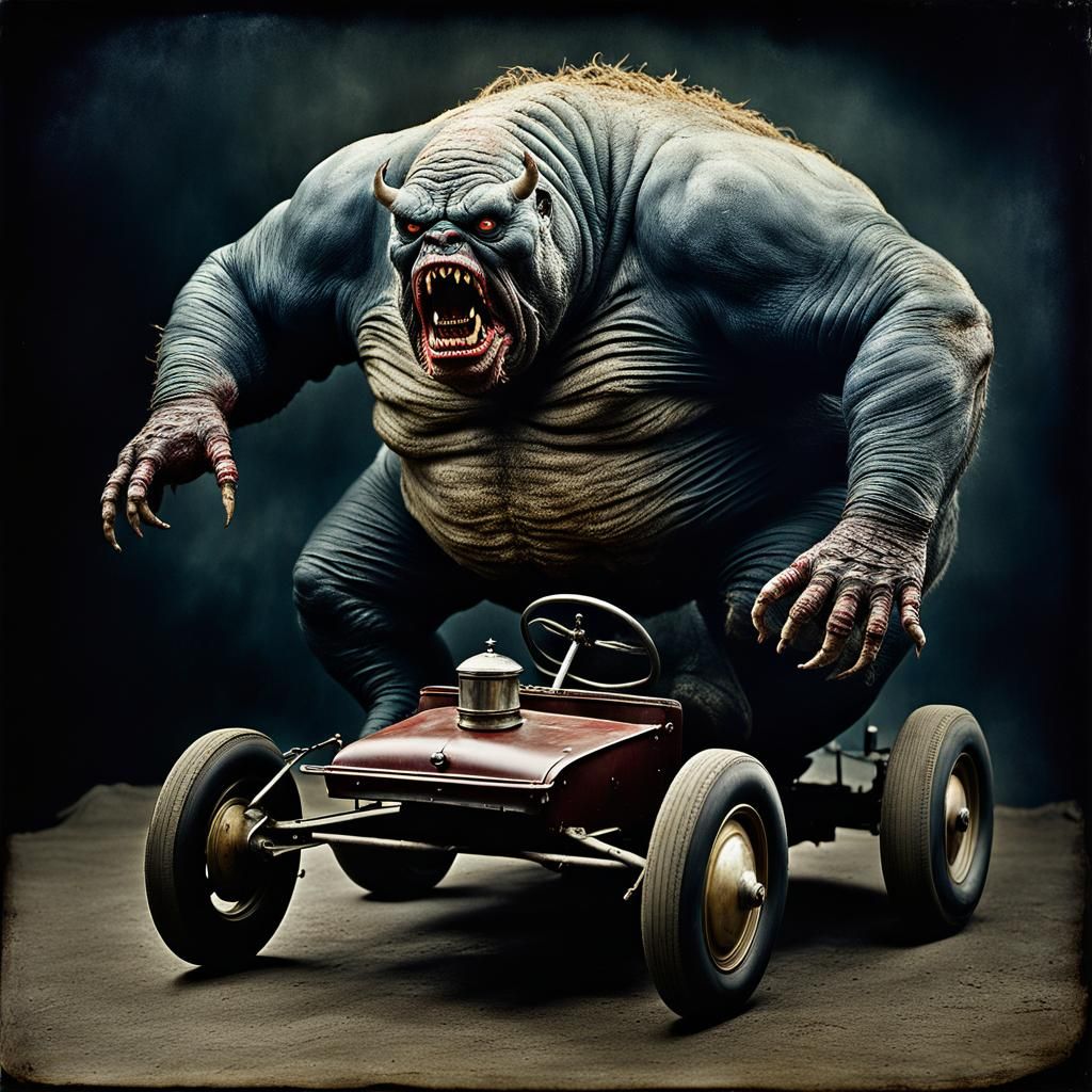 Beast afraid of go cart - AI Generated Artwork - NightCafe Creator