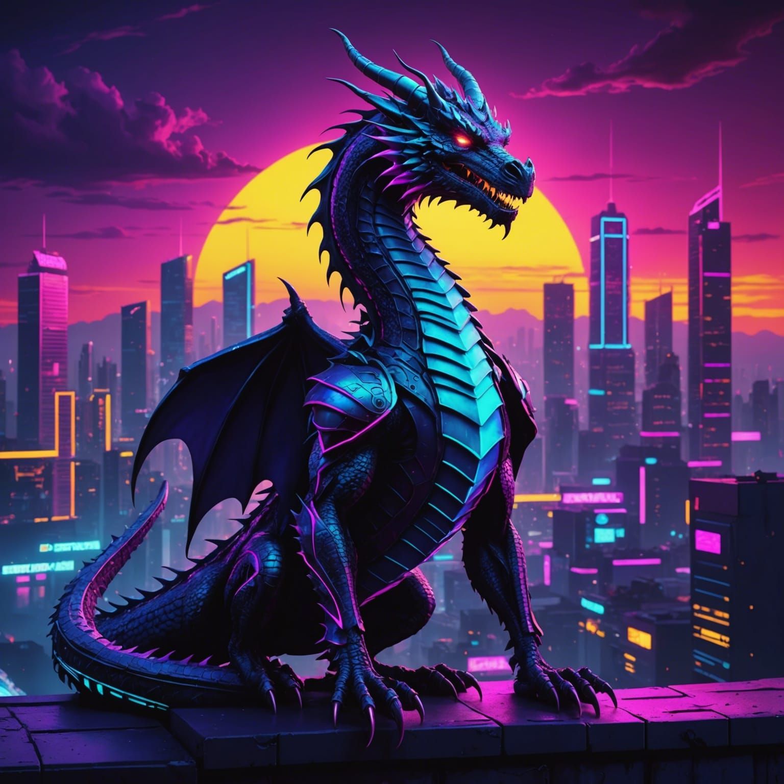 Dragon with synthwave colours - AI Generated Artwork - NightCafe Creator