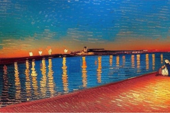 In the warm Mediterranean night sitting on the shore with he...