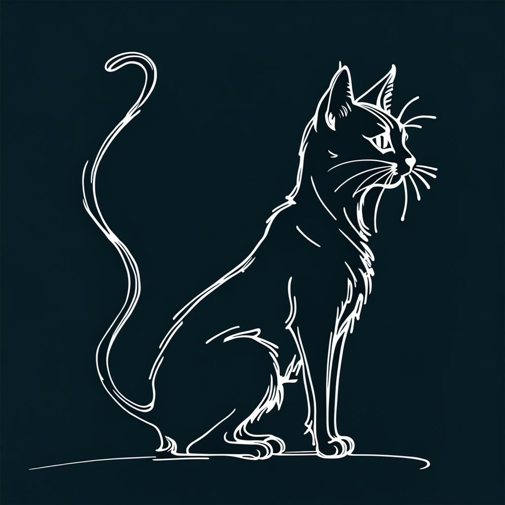 Minimalist One single line drawing of a cat silhouette