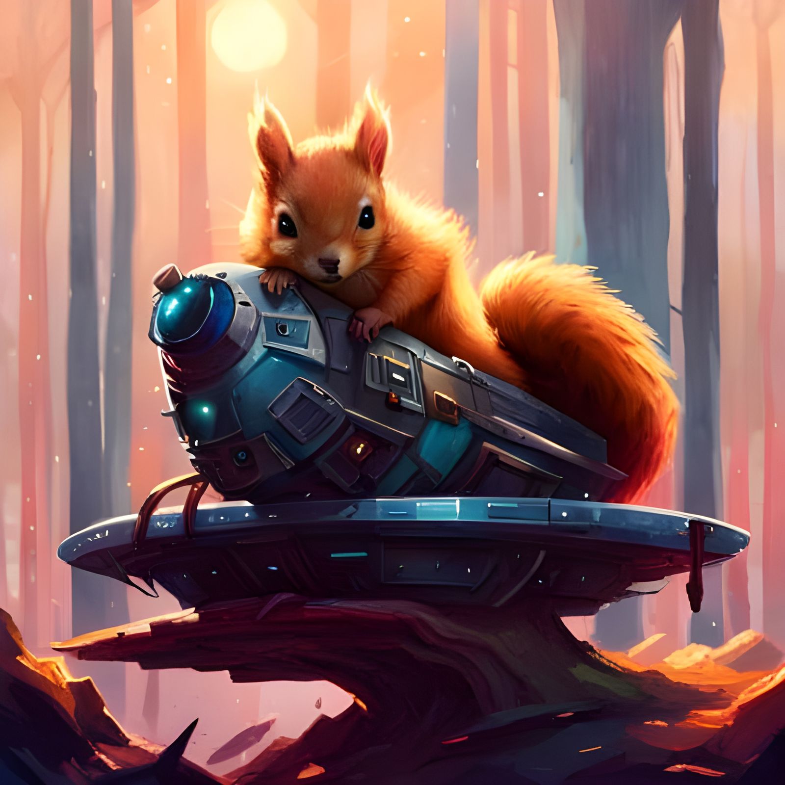 adorable anthro chibi warrior squirrel riding a spacecraft, gorgeous eyes, detailed fur, Edwin Landseer, ...  by @AutumnBear