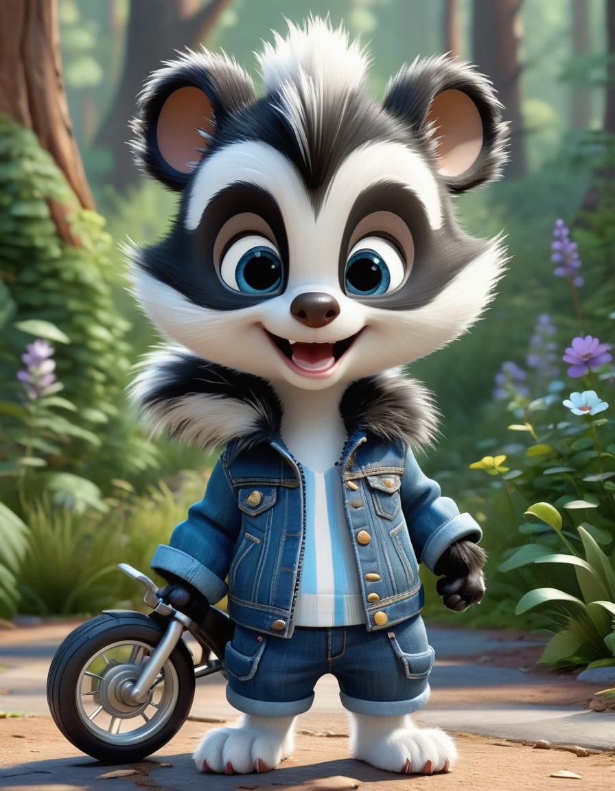 Fluffy baby skunk is going on his mini-bike. - AI Generated Artwork ...