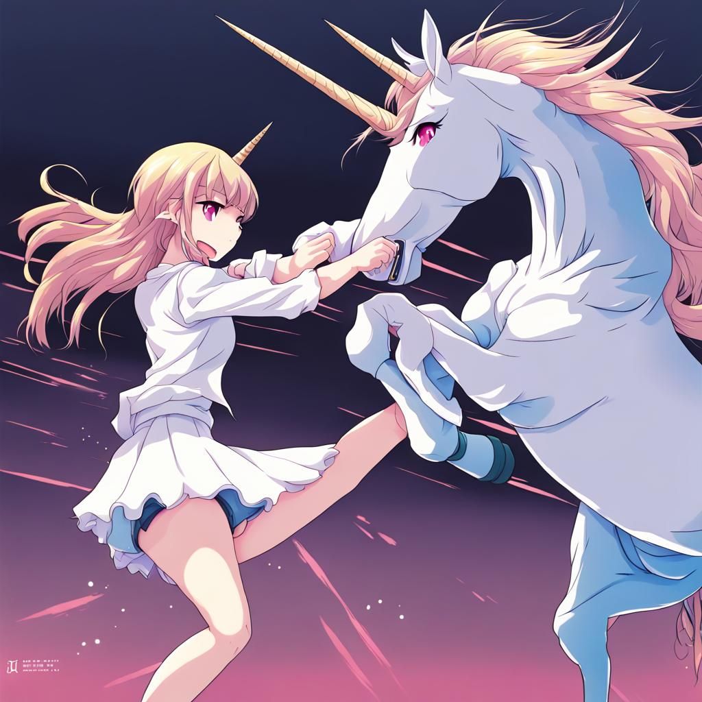 Girl unicorn beating someone up