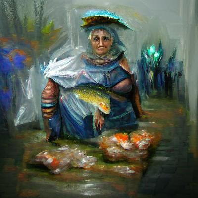 The fish lady I saw in a dream concept art oil painting