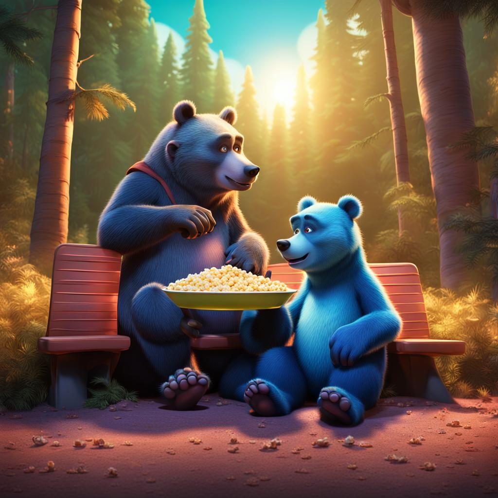 Baloo Bear and Bella Bear watching a movie with Popcorn and lemonade at ...